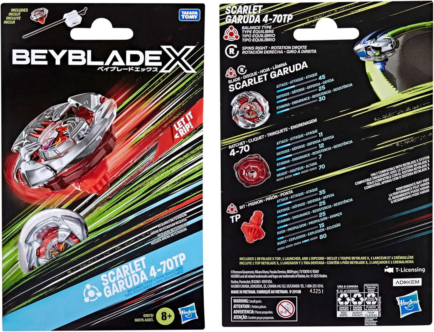 Beyblade X Scarlet Garuda 4-70TP BX Starter Pack Set with Balance Type Top and Launcher, Authentic Takara Tomy Battle Tops Games, Toys for Boys and Girls 8+