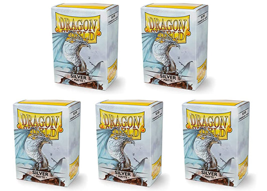 5 Packs Dragon Shield Matte Silver Standard Size 100 ct Card Sleeves Value Bundle!