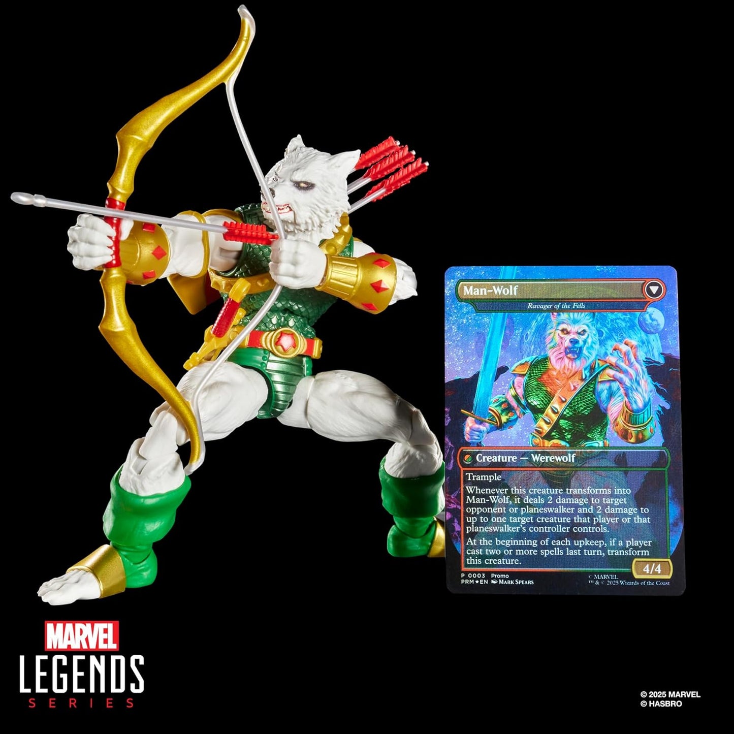 Marvel Legends Series Marvel's Spider-Man x Magic: The Gathering Man-Wolf - 6-Inch Action Figure Toy & Exclusive Foil Collectible Card Game Trading Card