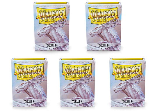 5 Packs Dragon Shield Matte White Standard Size 100 ct Card Sleeves Value Bundle!