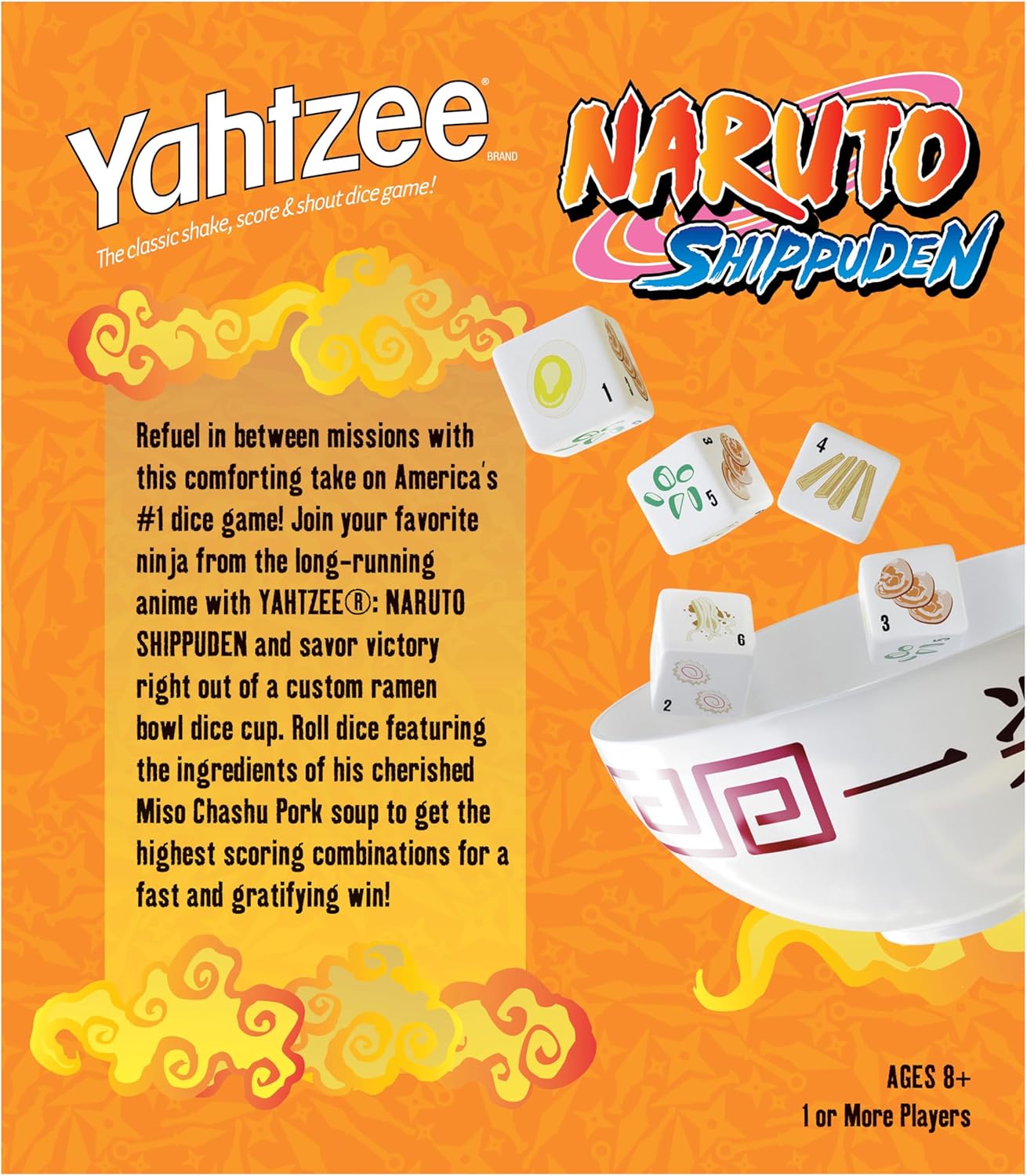 USAOPOLY YAHTZEE: Naruto Shippuden | Collectible Ramen Bowl Dice Cup | Classic Family Dice Game Based on Anime Show | Great for Family Game Night | Officially-Licensed Naruto Game & Merchandise