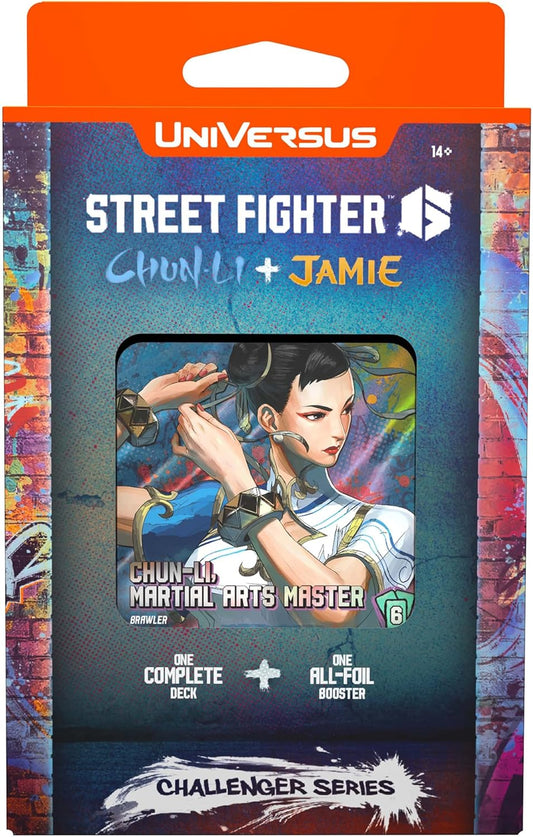 UniVersus: Street Fighter 6: Challenger Series - Chun-Li & Jamie - Deck Building Card Game, Ready to Play Character Deck, 6 Foil-Alt Art Booster Cards