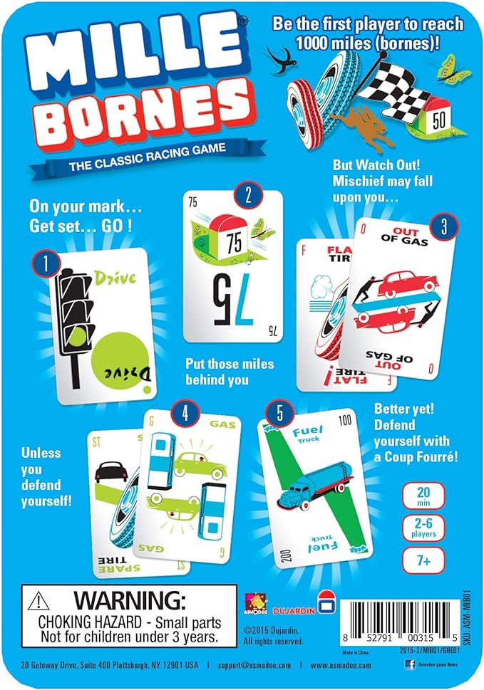 Mille Bornes Classic Racing Game, 2-6 Players, Ages 7 and Up, 20 Minute Playtime