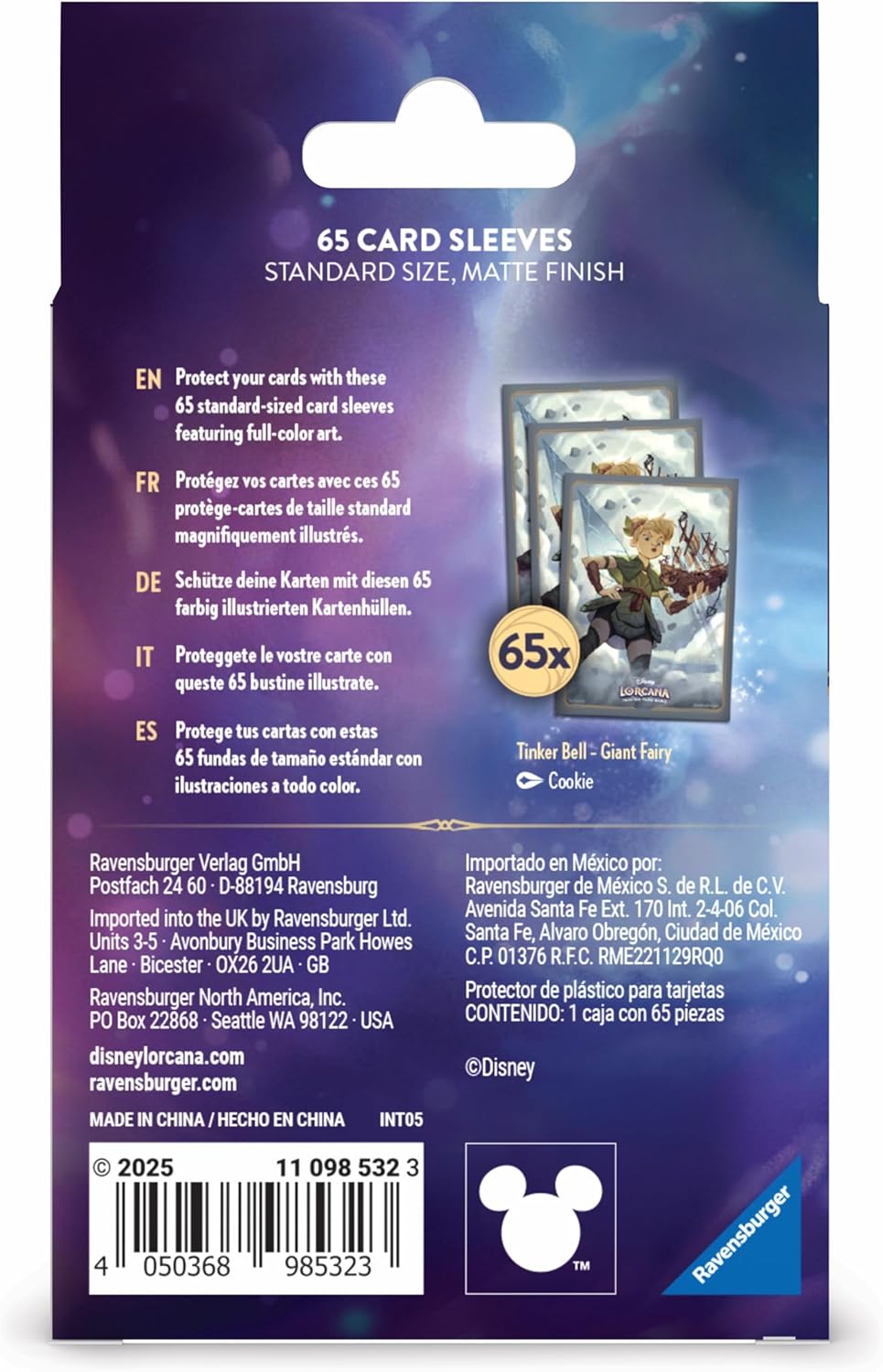 Ravensburger Disney Lorcana TCG Card Sleeves Featuring Tinker Bell - Giant Fairy | 65 Protective Sleeves for TCG Decks | Ages 8+