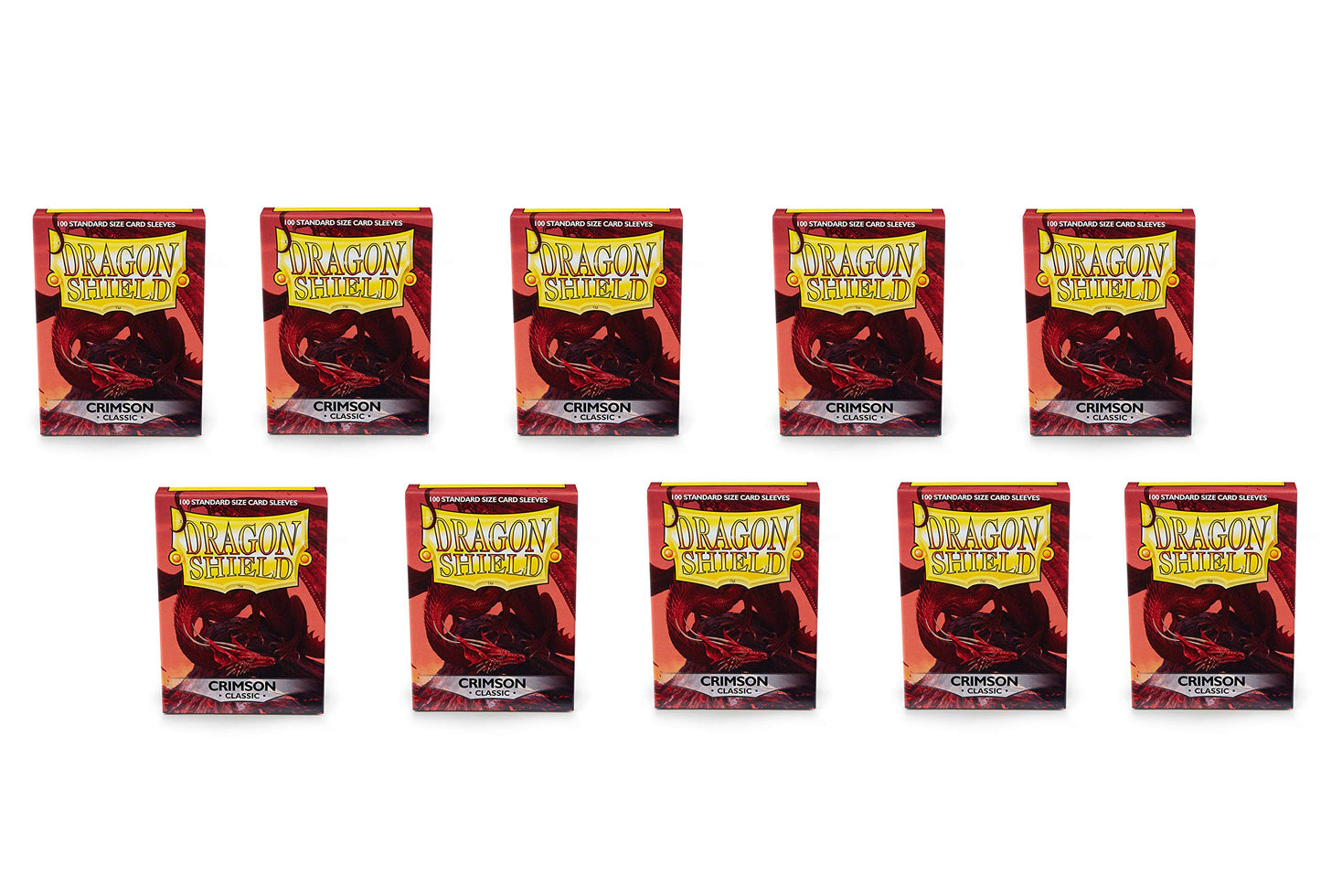 10 Packs Dragon Shield Classic Crimson Standard Size 100 ct Card Sleeves Display Case