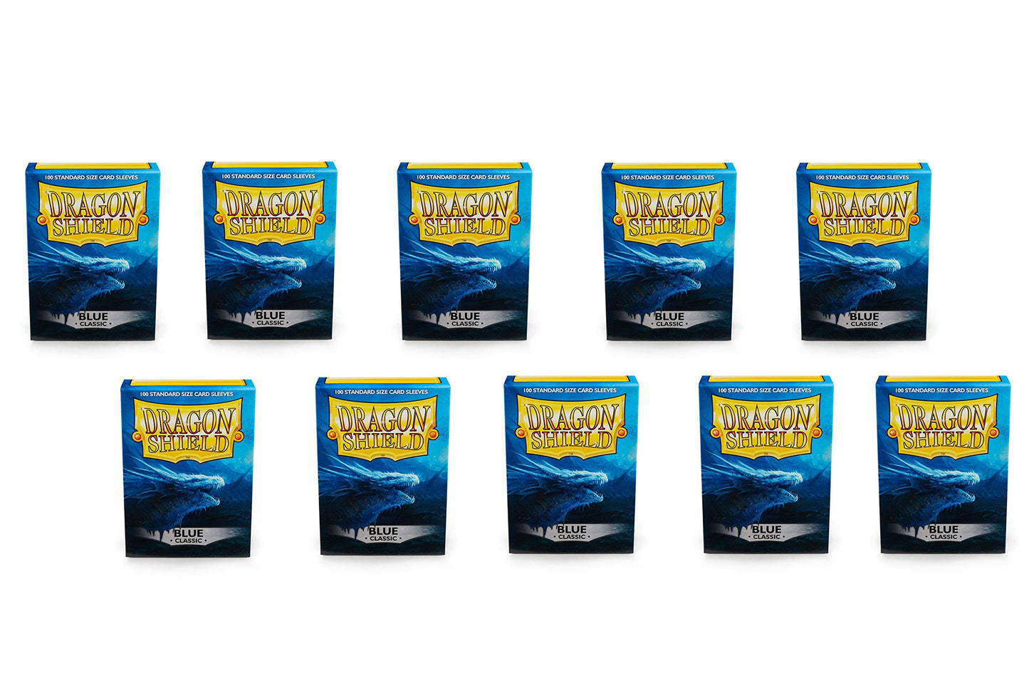 10 Packs Dragon Shield Classic Blue Standard Size 100 ct Card Sleeves Display Case