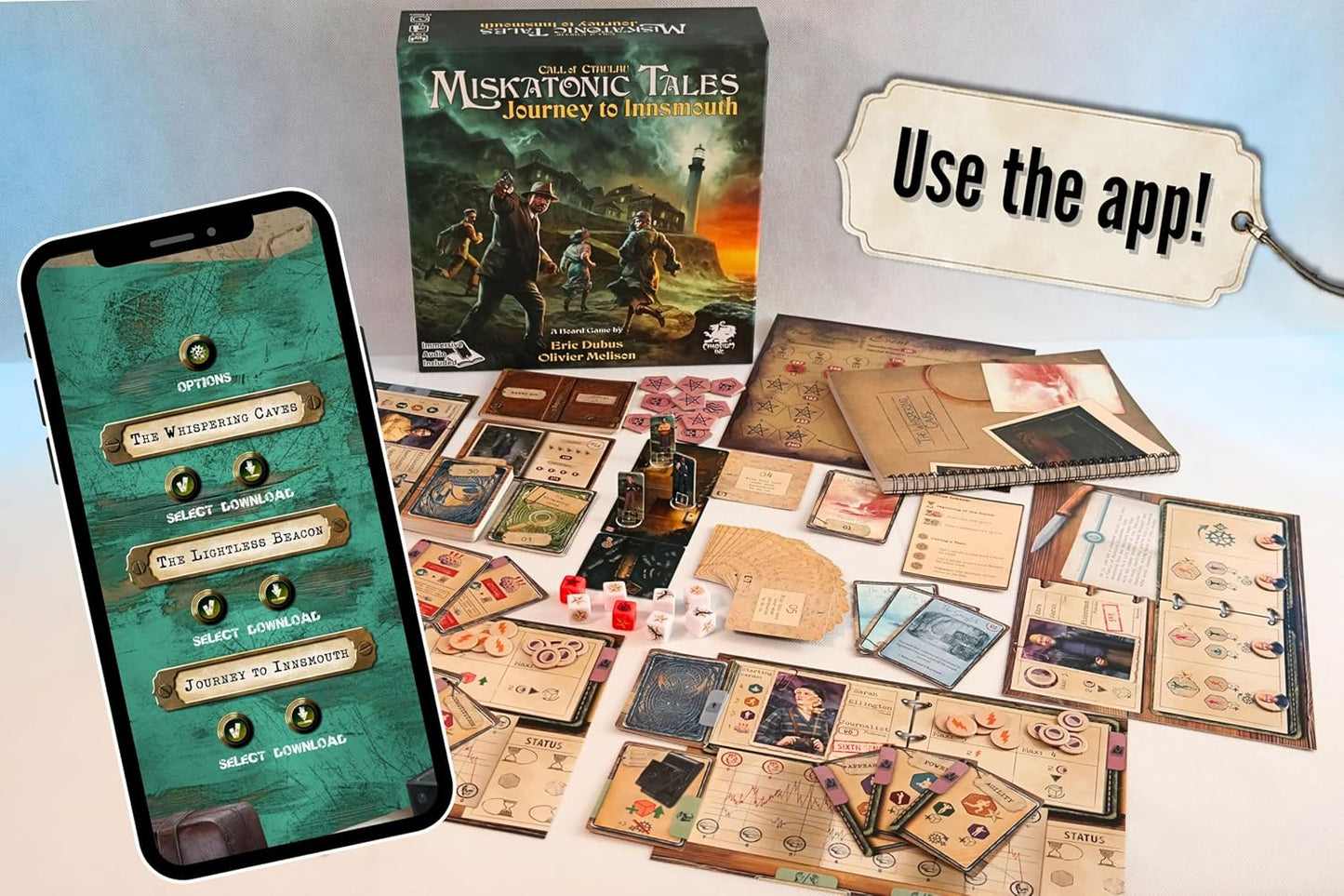 Miskatonic Tales: Journey to Innsmouth by Chaosium Inc. | Ages 14+ | 1-4 Players | 90-180 Minute Playing Time | Storytelling Board Game