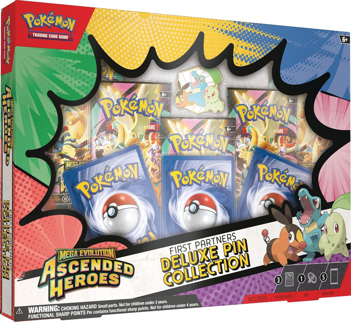 Pokemon TCG: Mega Evolution - Ascended Heroes First Partners Deluxe Pin Collection (3 Foil Promo Cards, 1 Deluxe Pin & 5 Booster Packs