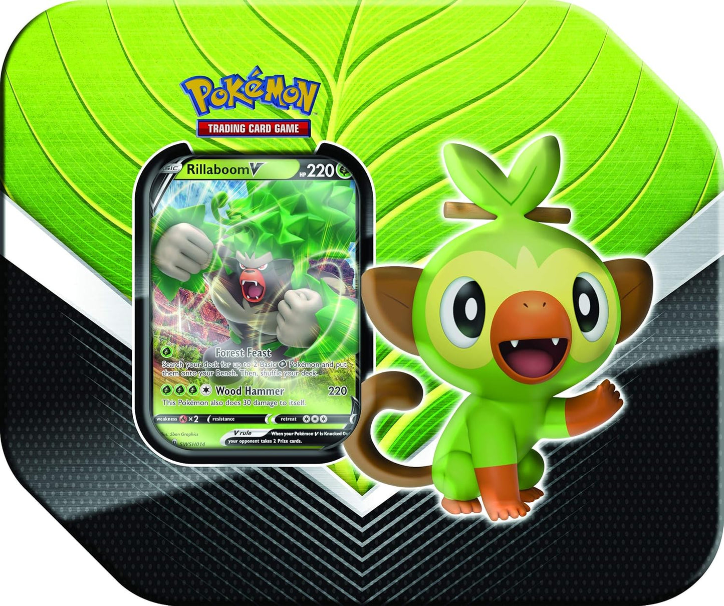 Pokemon TCG: Galar Partner Tins - Rillaboom V - 5 Booster Packs
