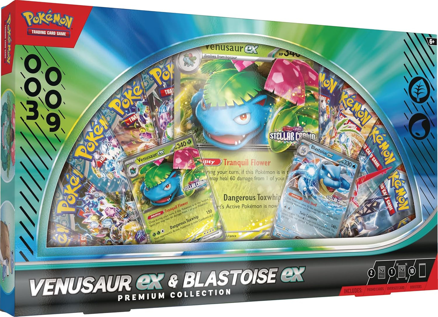 Pokemon TCG: Venusaur ex & Blastoise ex Premium Collection - 10 Packs, Promos