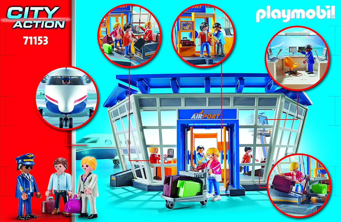 PLAYMOBIL City Action 71153 Airport with Airplane, Includes Toy Plane with Detachable Roof, Toys for Children Ages 4 and Up
