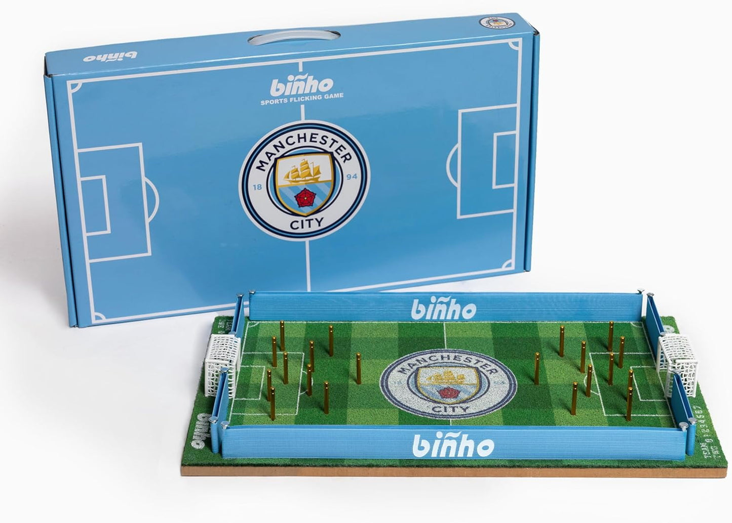 Binho Board Classic Board Game Manchester City - 2-Player Fast-Paced Finger Flicker Pinball Family Board Games - Portable Tabletop Sports Game Set for Any Occasion