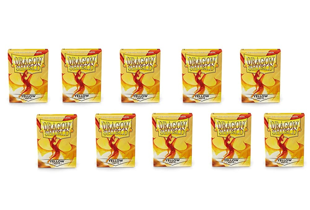 10 Packs Dragon Shield Matte Yellow Standard Size 100 ct Card Sleeves Display Case