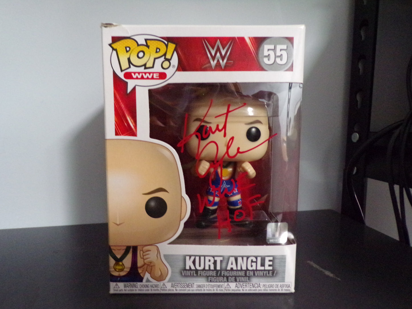 Funko Pop! WWE - Kurt Angle #55 AUTOGRAPHED/BOX WEAR AND TEAR w/ Protector