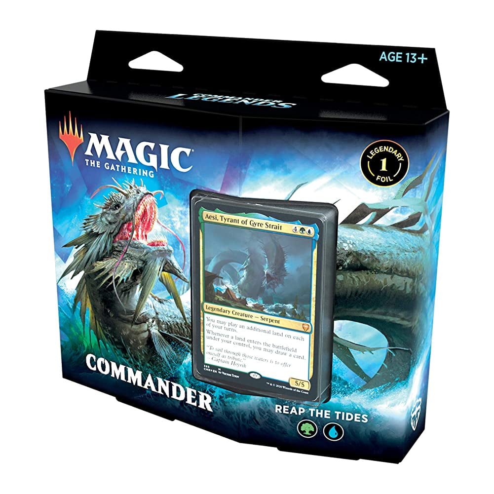 Magic: The Gathering Commander Legends Commander Deck - Reap the Tides | 100 Card Ready-to-Play Deck | 1 Foil Commander | Blue-Green