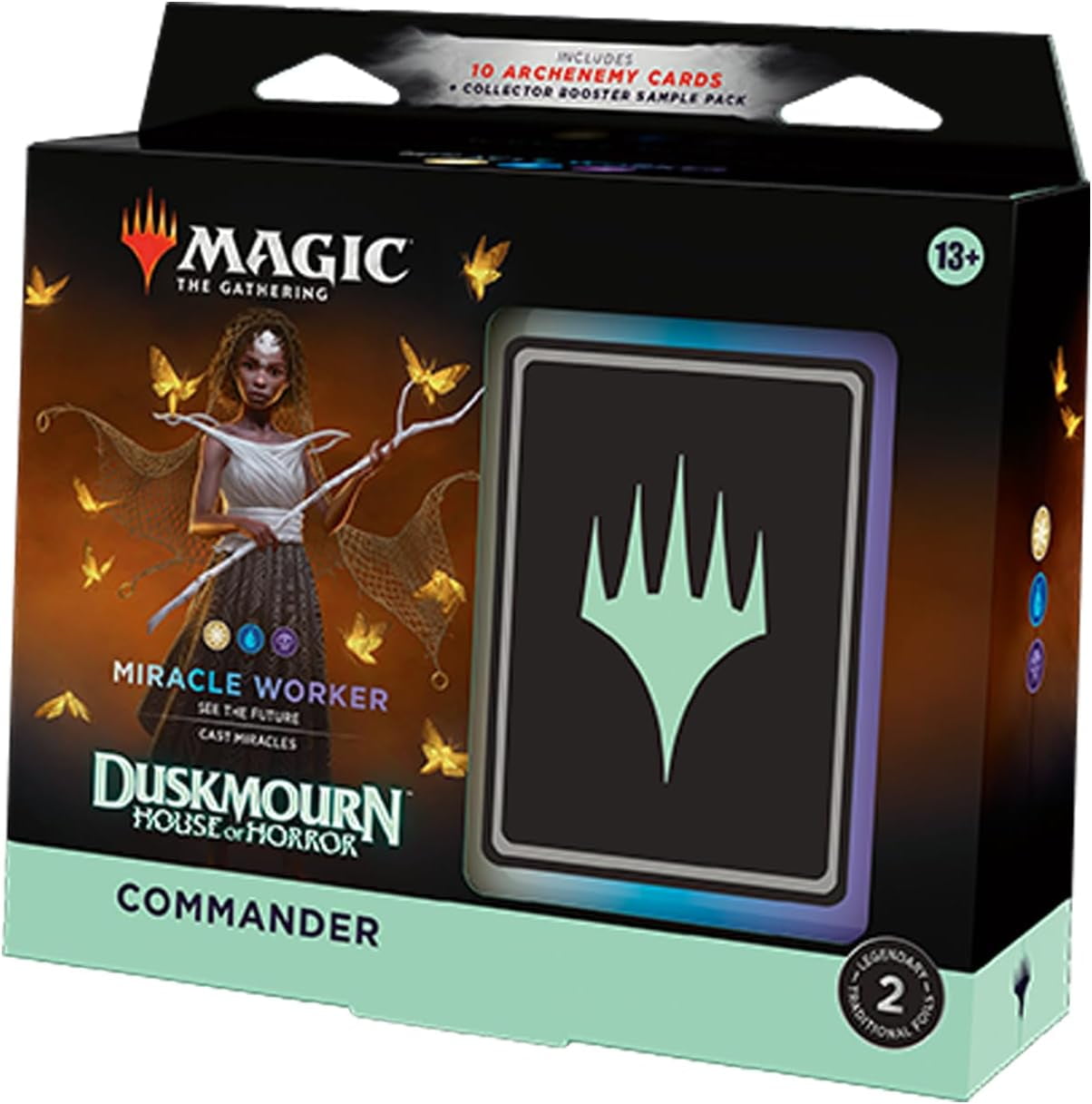 Magic: The Gathering Duskmourn: House of Horror Commander Deck - Miracle Worker (100-Card Deck, 2-Card Collector Booster Sample Pack + Accessories)