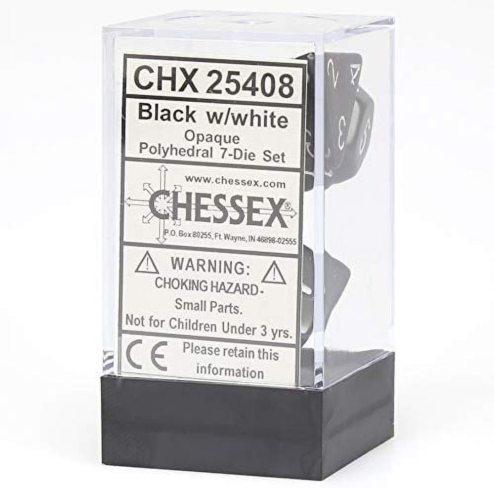 Chessex Dice: Opaque Polyhedral Set Black/White (7)