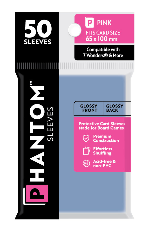 Phantom Sleeves: "Pink Size" (65mm x 100mm) - Gloss/Gloss (50) (Compatible with: 7 Wonders® and More)