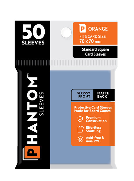 Phantom Sleeves: "Orange Size" (70mm x 70mm) - Gloss/Matte (50) (Compatible with: Standard Square Card Sleeves)