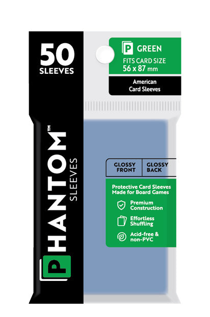 2 Packs Phantom Sleeves: "Green Size" (56mm x 87mm) - Gloss Gloss (50) (Compatible with: Standard American) Individual Pack