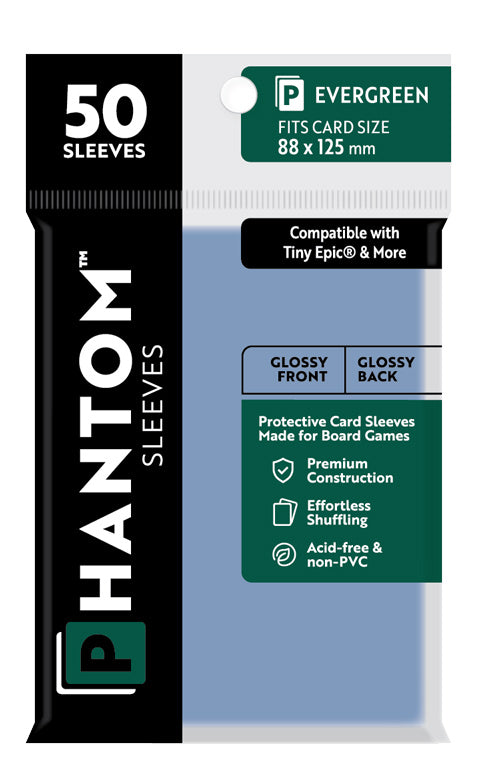 2 Packs Phantom Sleeves: "Evergreen Size" (88mm x 125mm) - Gloss Gloss (50) (Compatible with: Tiny Epic and More) Individual Pack