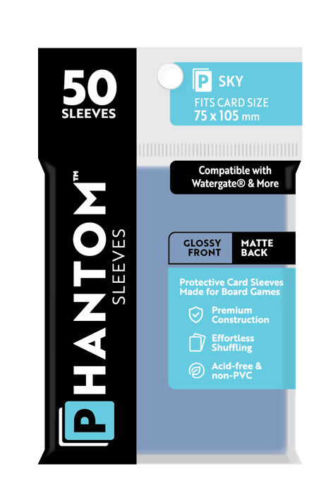 5 Packs Phantom Sleeves: "Sky Size" (75mm x 105mm) - Gloss Matte (50) (Compatible with: Watergate and More) Value Bundle!