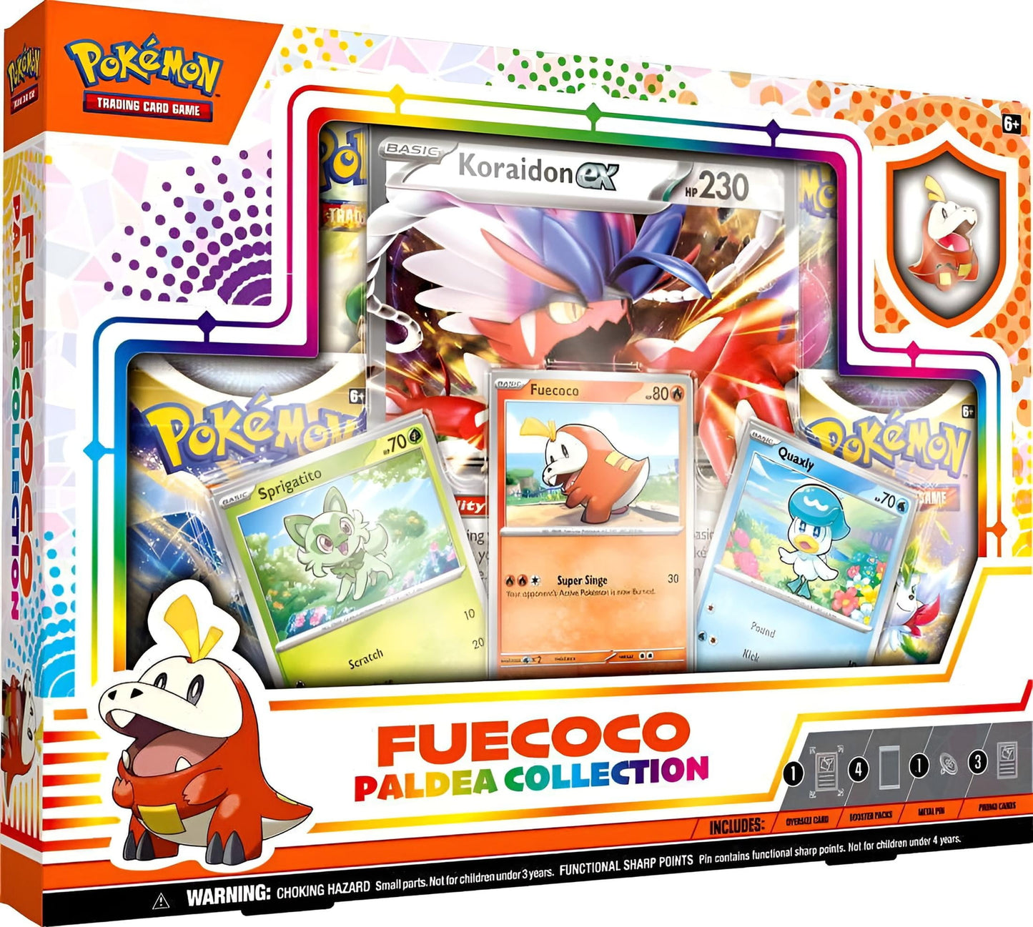Pokemon Sword & Shield Paldea Collection Fuecoco Box (4 Booster Packs, 3 Promo Cards, Oversize Card, Pin & More)