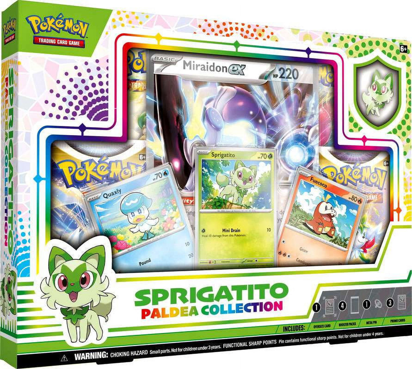 Pokemon Sword & Shield Paldea Collection Sprigatito Box (4 Booster Packs, 3 Promo Cards, Oversize Card, Pin & More)