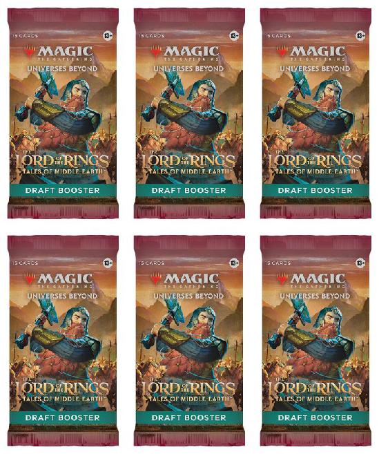 6 Packs Magic: the Gathering Draft Booster Pack Lot MTG The Lord of th Rings Tales of the Middle-earth