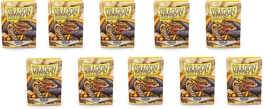 Dragon Shield 100ct Standard Card Sleeves Display Case (10 Packs) - Matte Gold