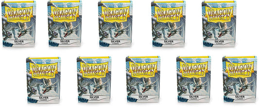 Dragon Shield 100ct Standard Card Sleeves Display Case (10 Packs) - Classic Silver