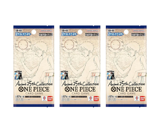 One Piece Card Game Extra Booster Anime 25th Collection EB-02 Booster Pack (Japanese) - 3 Packs - 18 Cards