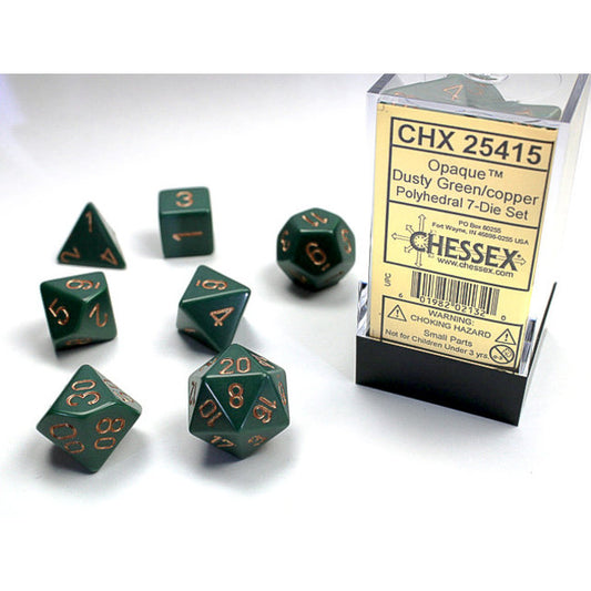 Opaque Polyhedral 7-Die Set: Dusty Green/copper Chessex