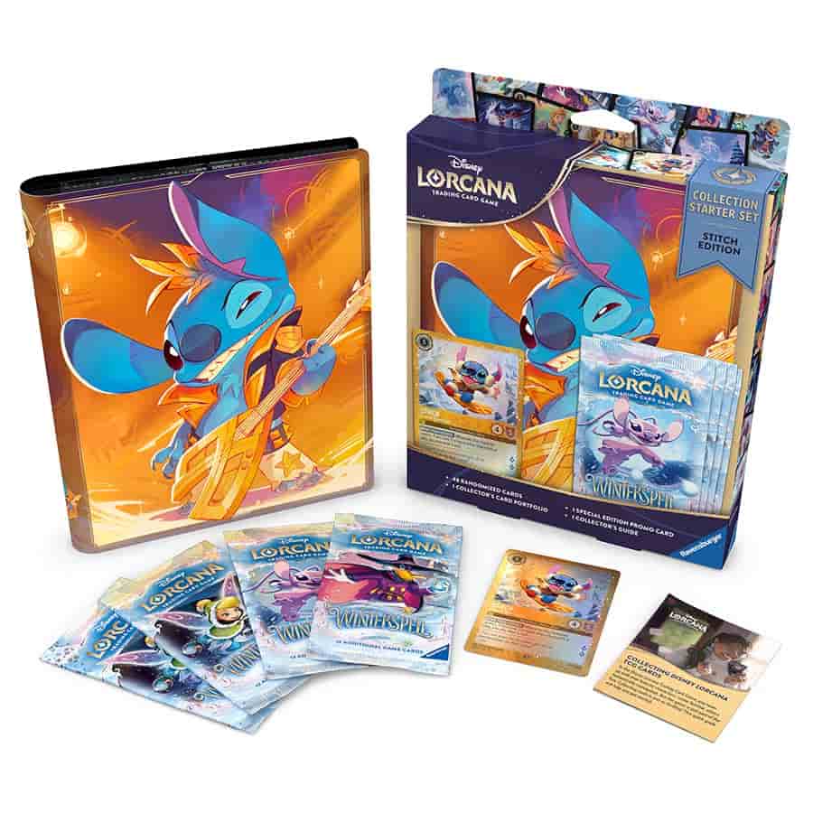 Ravensburger Disney Lorcana TCG: Collection Starter Set - Stitch Edition - Includes 4 Winterspell Booster Packs, Rock Star Card Portfolio and Glimmer Foil Promo - Collector’s Guide - Presale Ships 03/13/2026