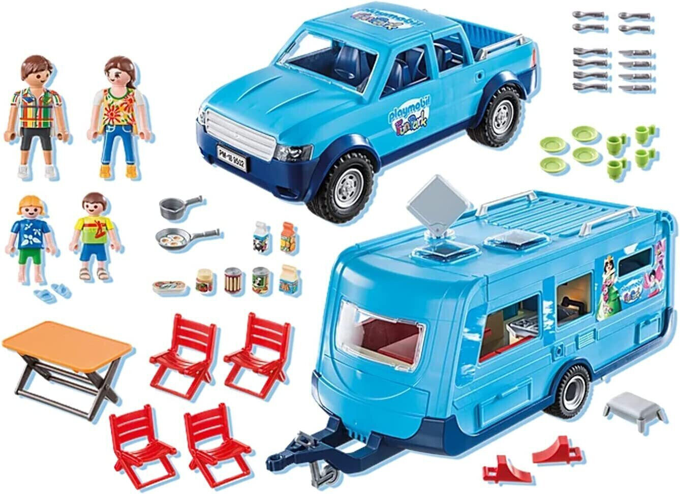 Playmobil 9502 - Playmobil Funpark Pickup with Camper - Family Fun Vacation