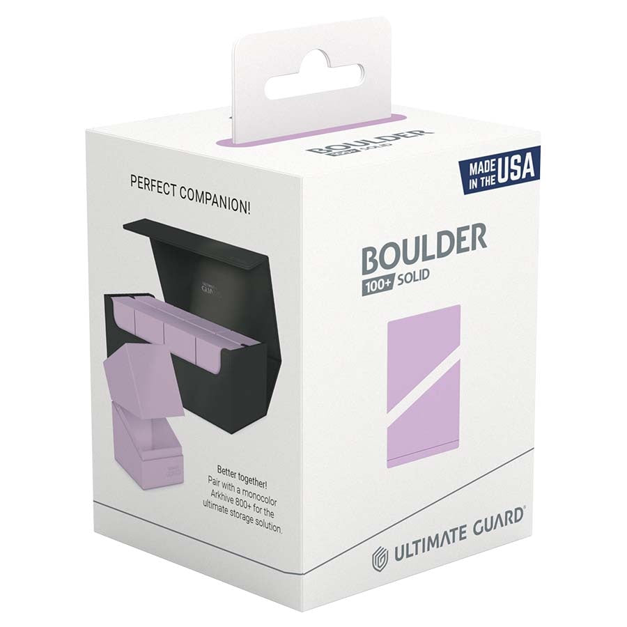 Ultimate Guard Boulder Solid 100+, Deck Case for 100 Double-Sleeved TCG Cards, Light Lavender, Secure & Durable Storage for Trading Card Games, No Transparency