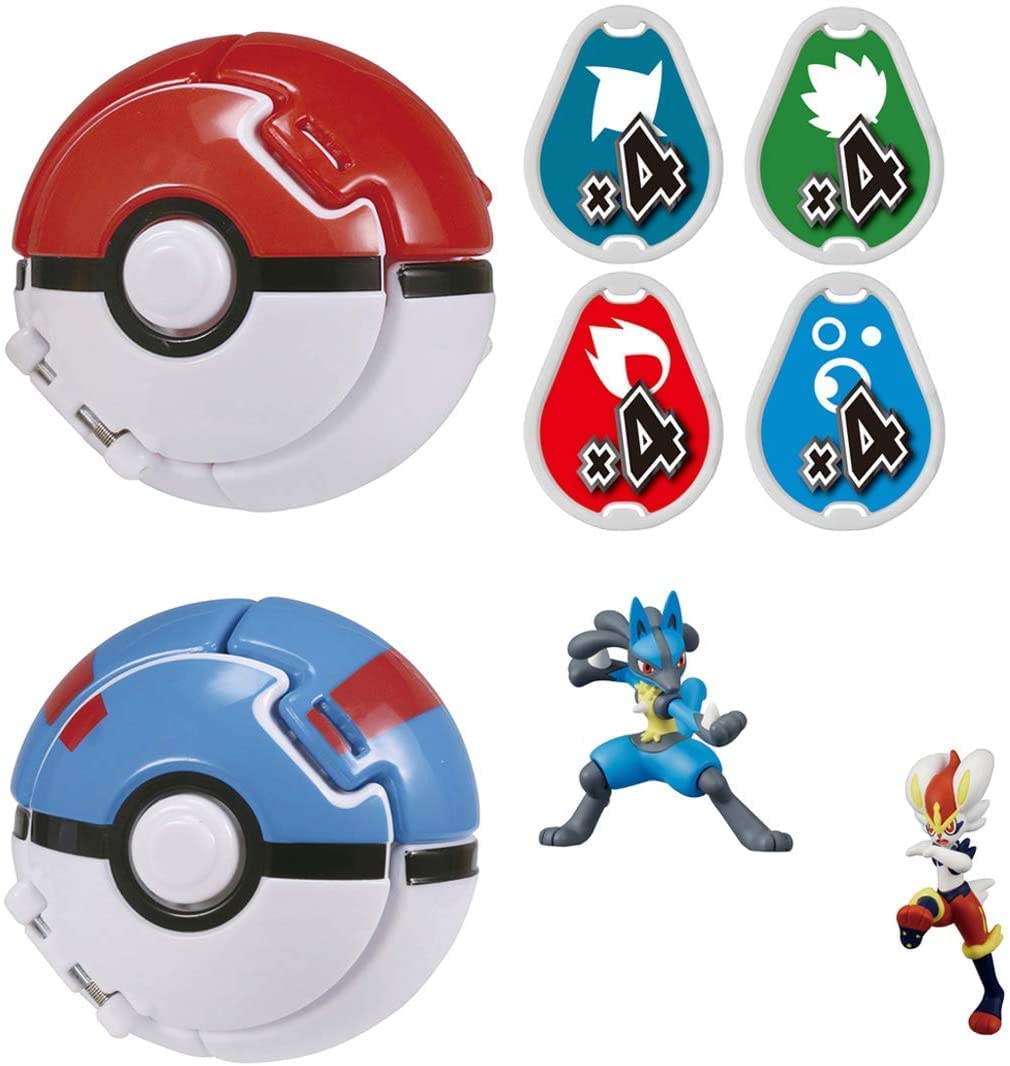Takara Tomy Pokedel-Z Pop n Catch Action Figure 2 Pack - Cinderace Great Ball & Lucario Poke Ball
