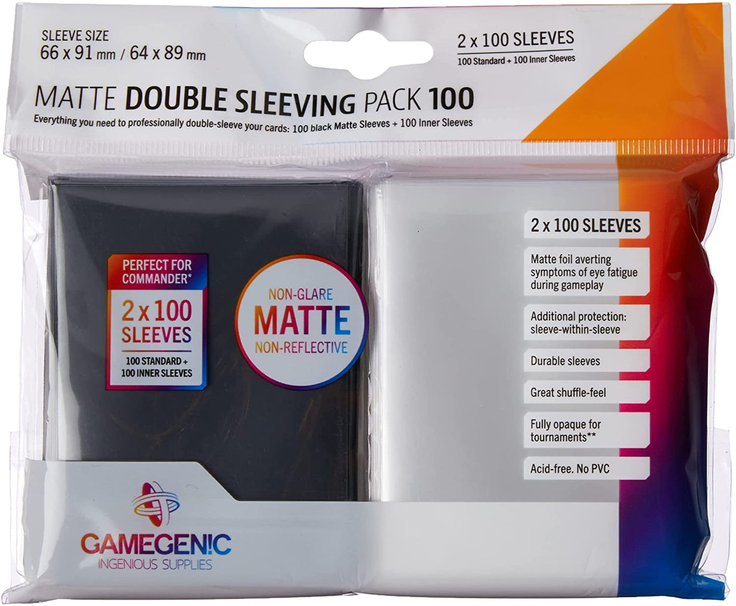Gamegenic 100ct Matte Double Sleeving Pack - Black (100 Inner and Outer Sleeves)