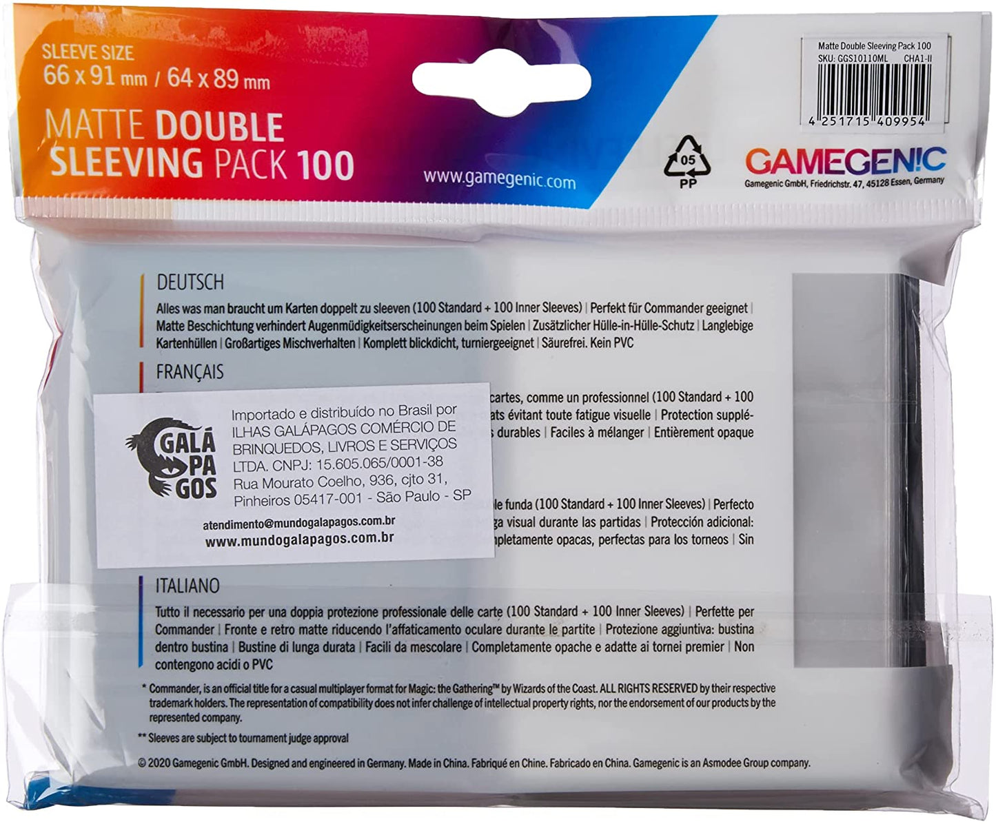 Gamegenic 100ct Matte Double Sleeving Pack - Black (100 Inner and Outer Sleeves)