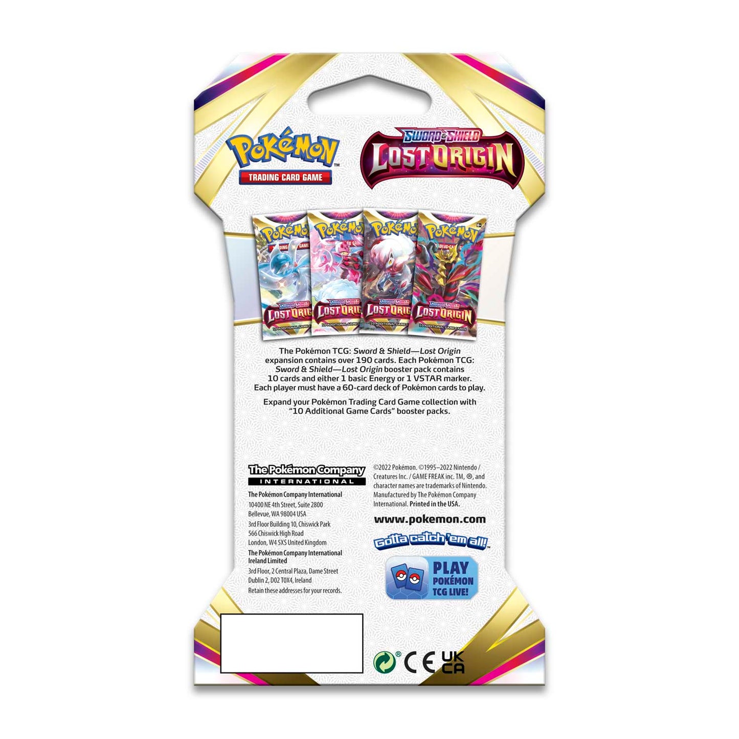 Pokemon TCG: Sleeved Booster Pack Case - Lost Origin (144 Packs)