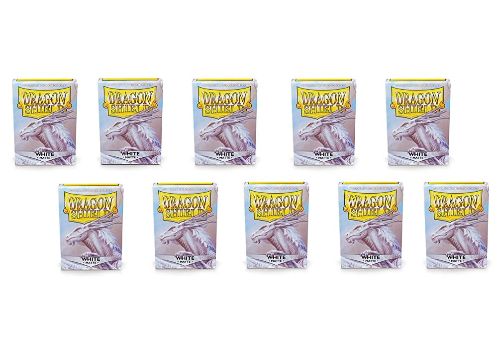 10 Packs Dragon Shield Matte White Standard Size 100 ct Card Sleeves Display Case