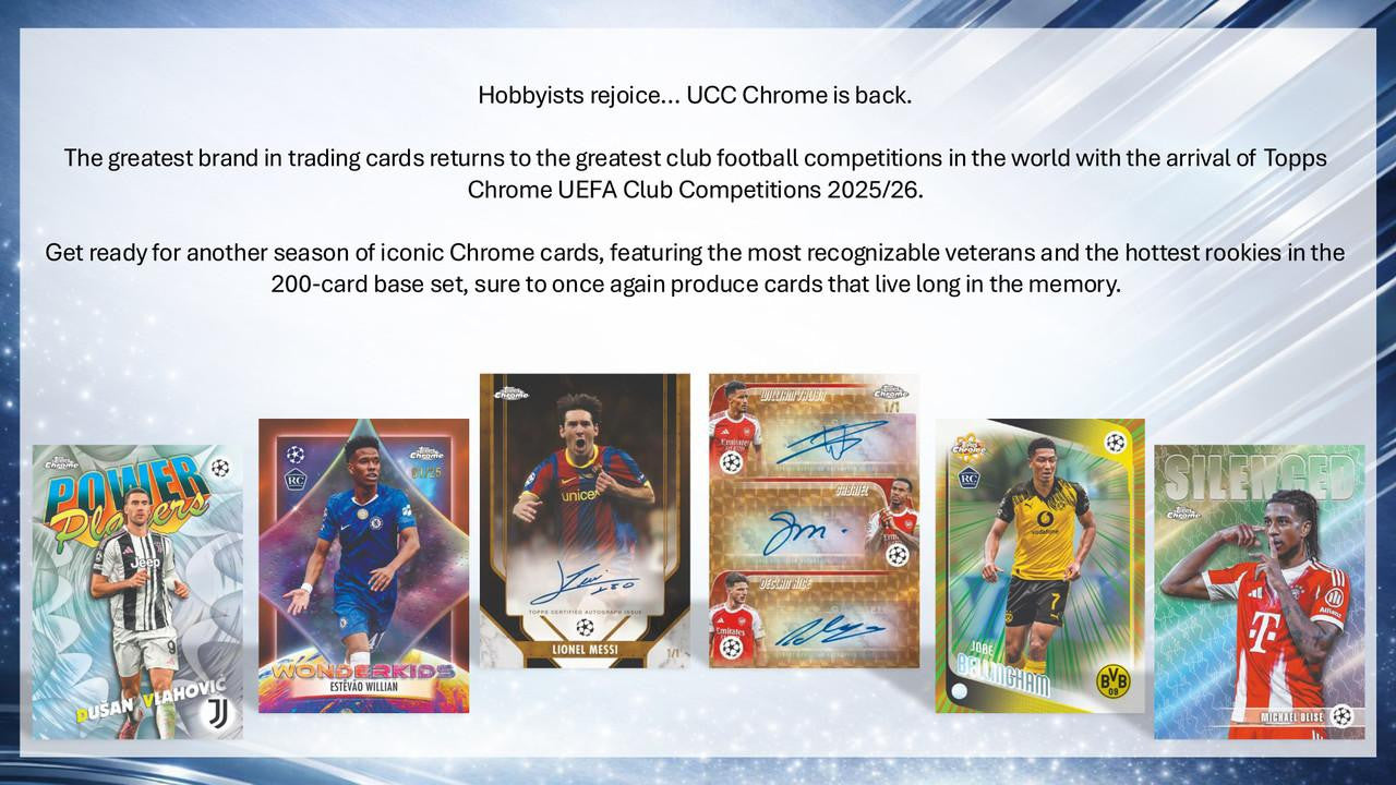 2025/26 Topps Chrome UEFA Club Competitions Soccer Hanger Box