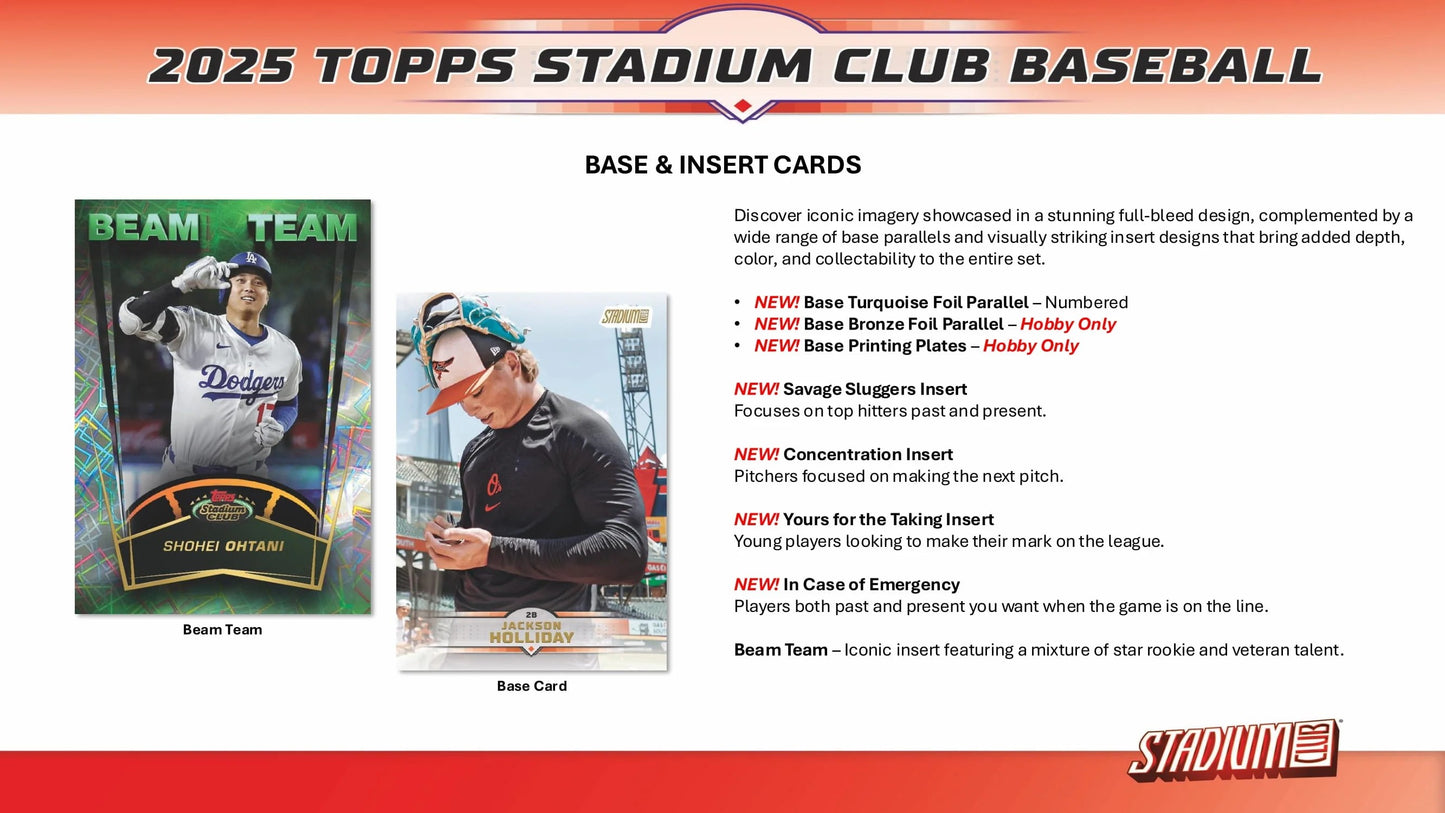2025 Topps Stadium Club Baseball Hobby Booster Pack Lot - 3 Packs