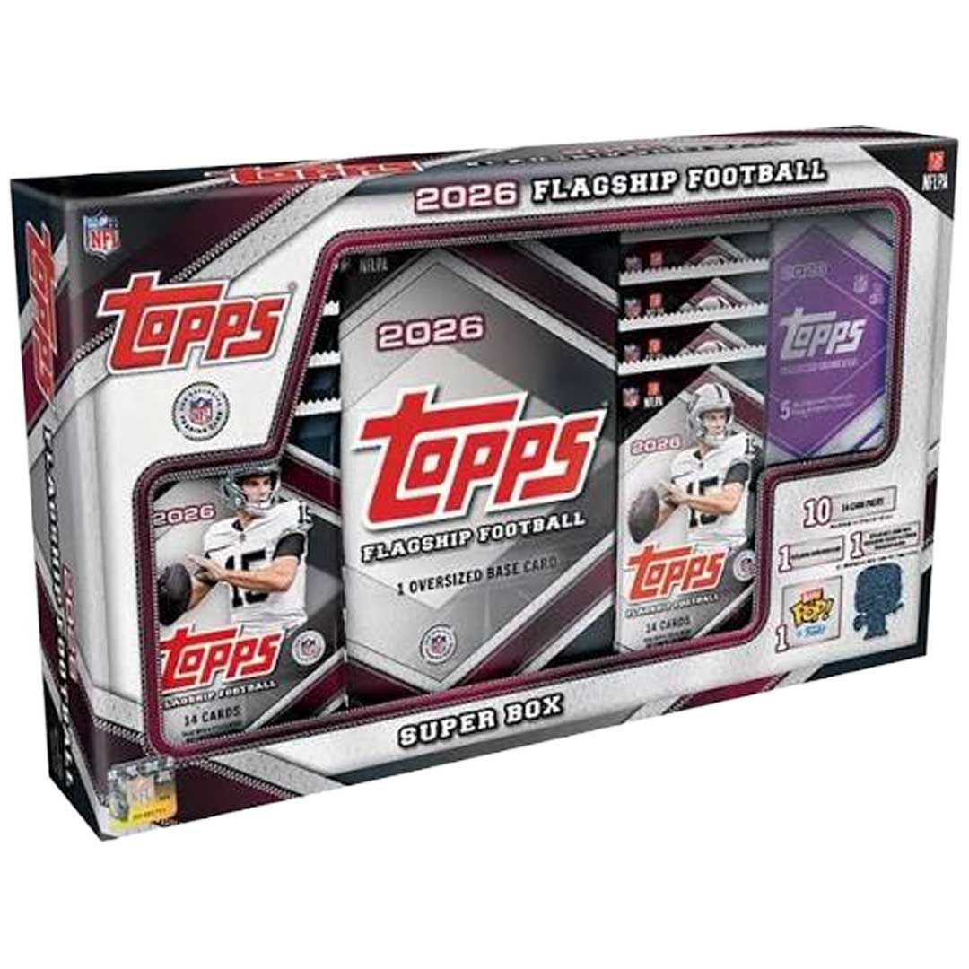 2026 Topps Flagship Football Super Box – 10 Packs, 14 Cards Per Pack, Exclusive 5-Card Pack, Oversized Card & Mini Funko Pop