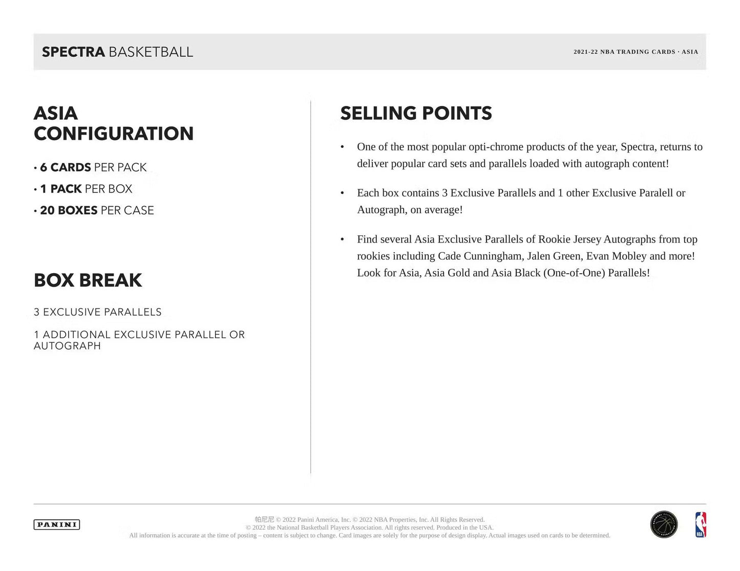 2021-22 Panini Spectra Basketball Asia Tmall Box