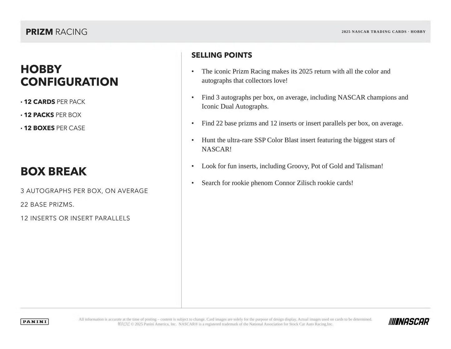 Panini 2025 Prizm NASCAR Racing Hobby Box
