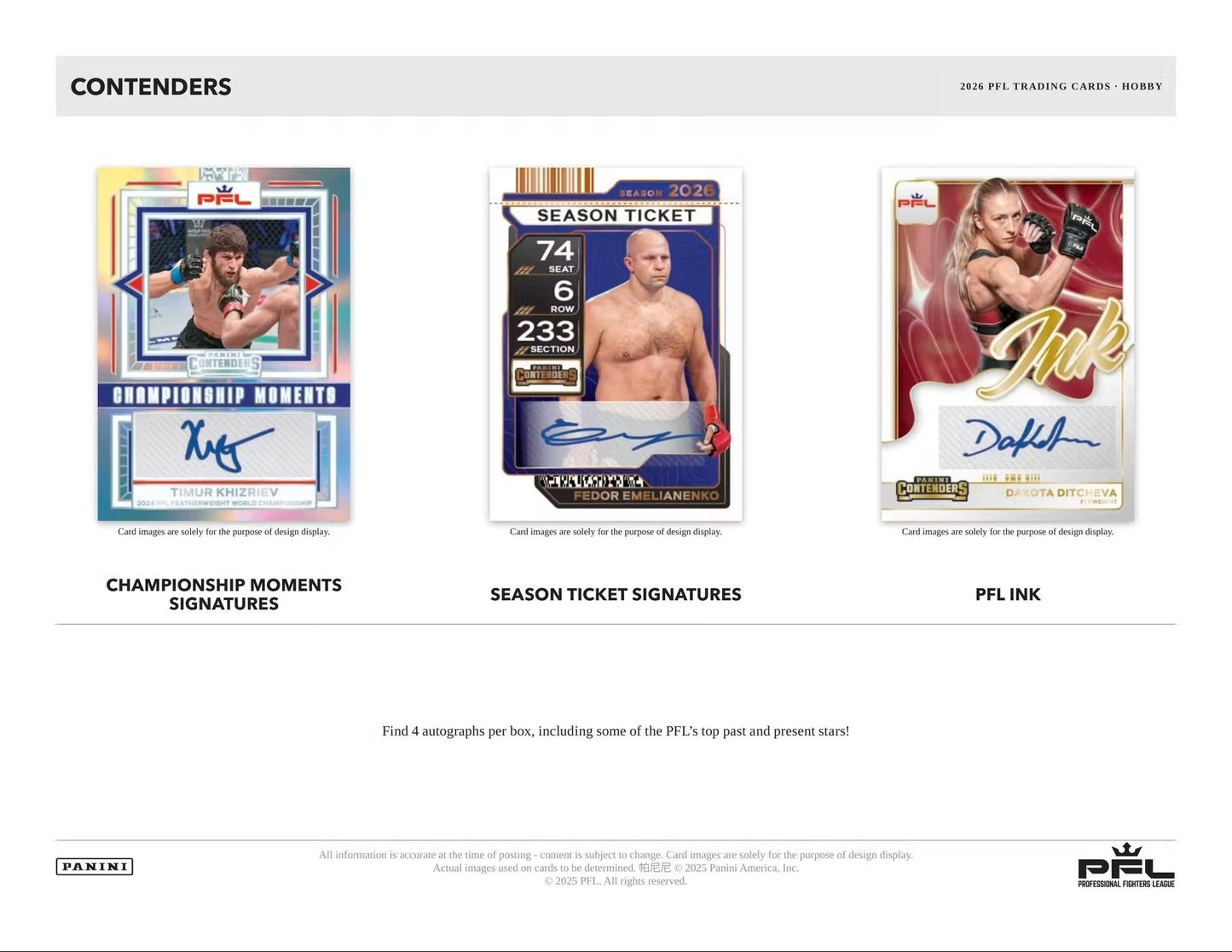 2026 Panini Contenders PFL Professional Fighters League Trading Cards Hobby Box – 4 Packs, 8 Cards per Pack