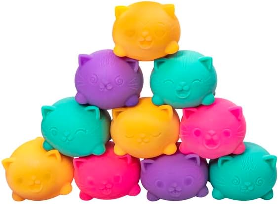 Schylling NeeDoh Teenie Cool Cat - Sensory Squeeze Toy - Contains 3 Mini Groovy Globs - 1.5" Wide - Color May Vary