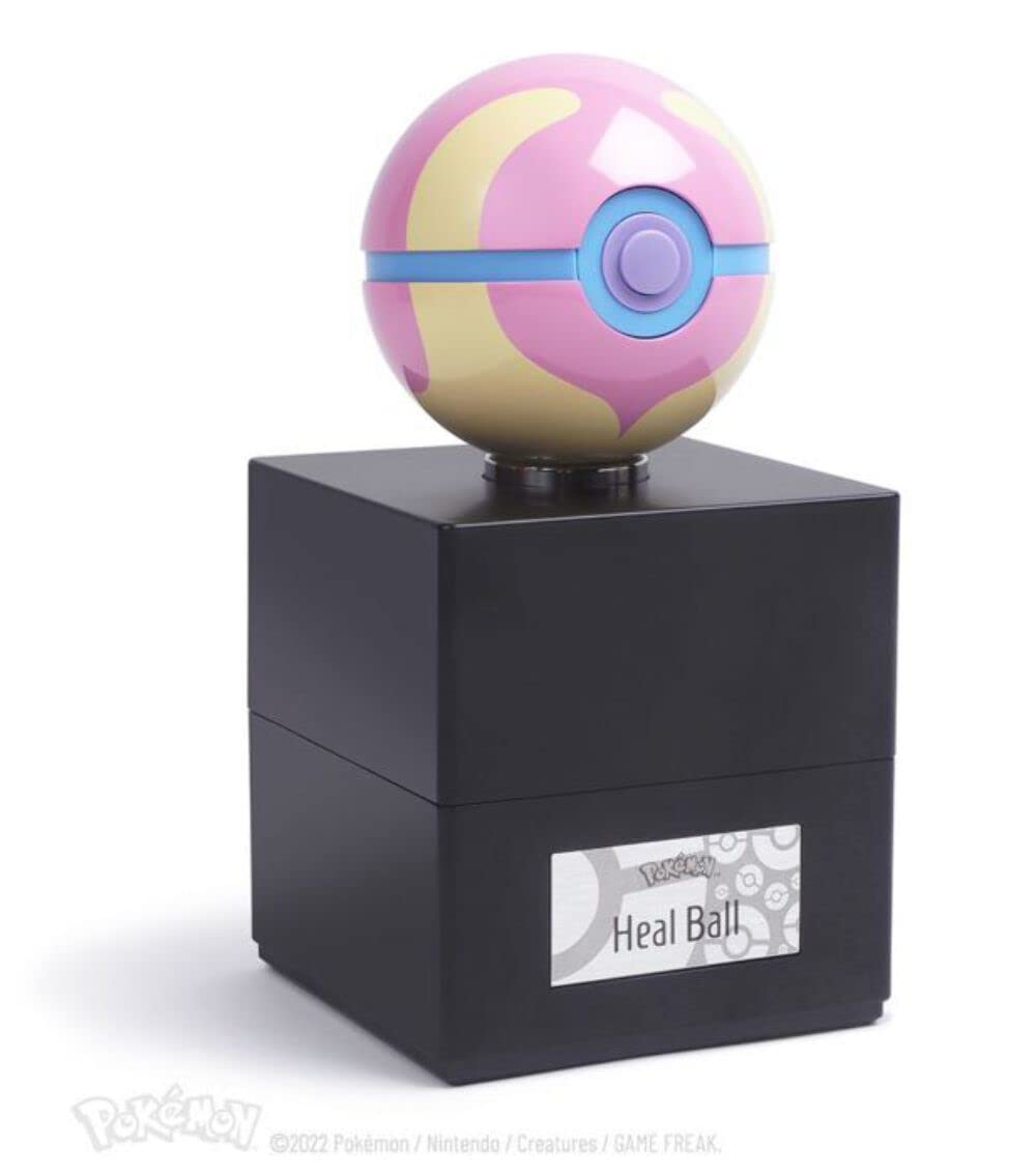 The Wand Company Heal Ball Authentic Replica - Realistic, Electronic, Die-Cast Poke Ball with Ball and Display Case Light Features Officially Licensed by Pokemon