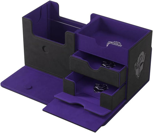 Gamegenic The Academic 133+ XL Premium Deck Box - Double-Sleeved Card Storage, Card Game Protector, Holds Up to 122 Cards Plus Game Accessories, Black/Purple Color